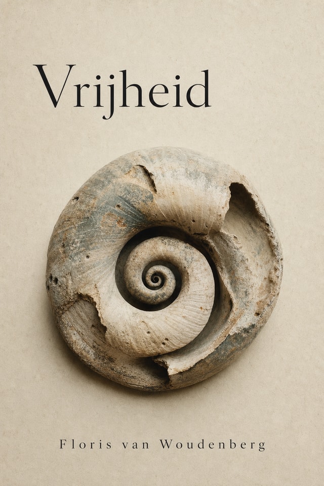 Boekcover Vrijheid van Floris van Woudenberg, met een verweerde schelp in de vorm van een logaritmische spiraal